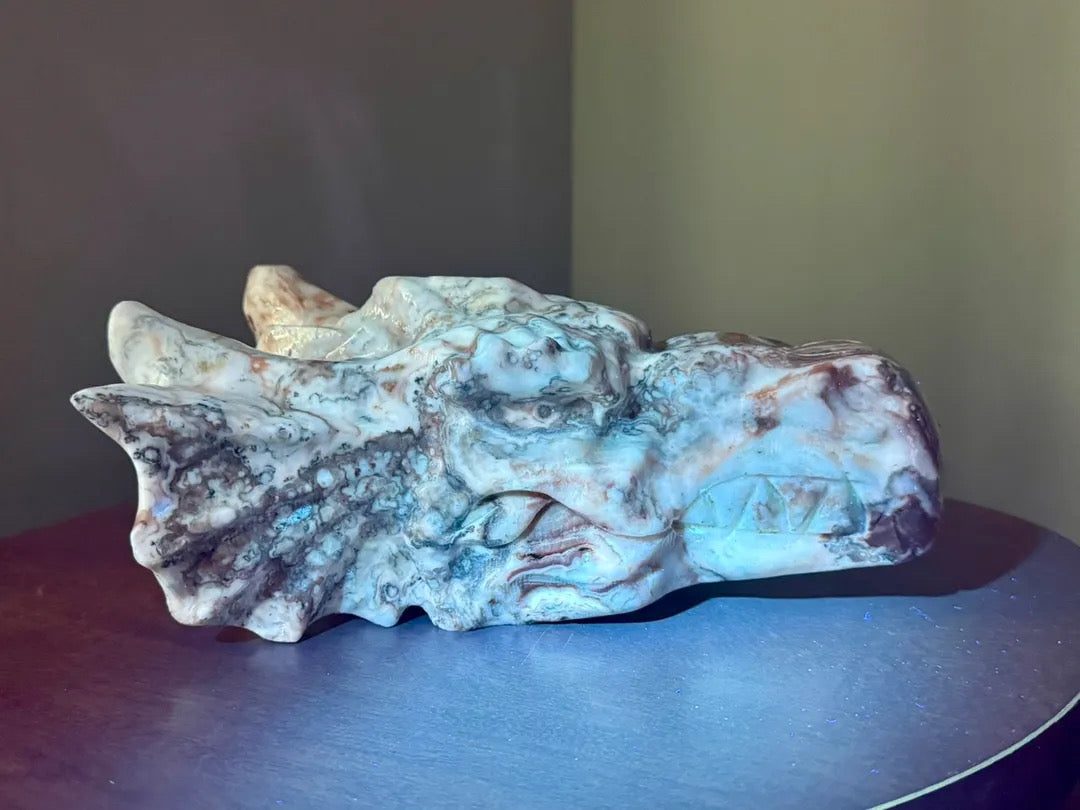 Large Mexican Lace Agate Dragon Carving – 7.4 lb Collector Statement Piece