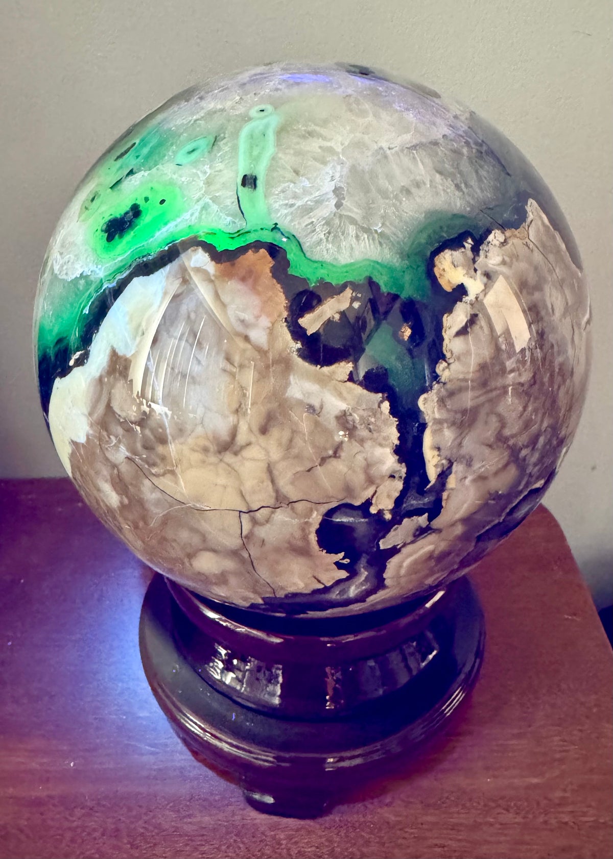 26 LB Natural Volcano Agate & Quartz Sphere – Massive UV Fluorescent Collector Piece
