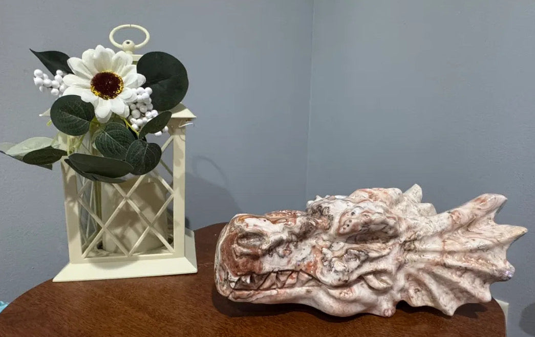 Large Mexican Lace Agate Dragon Carving – 7.4 lb Collector Statement Piece