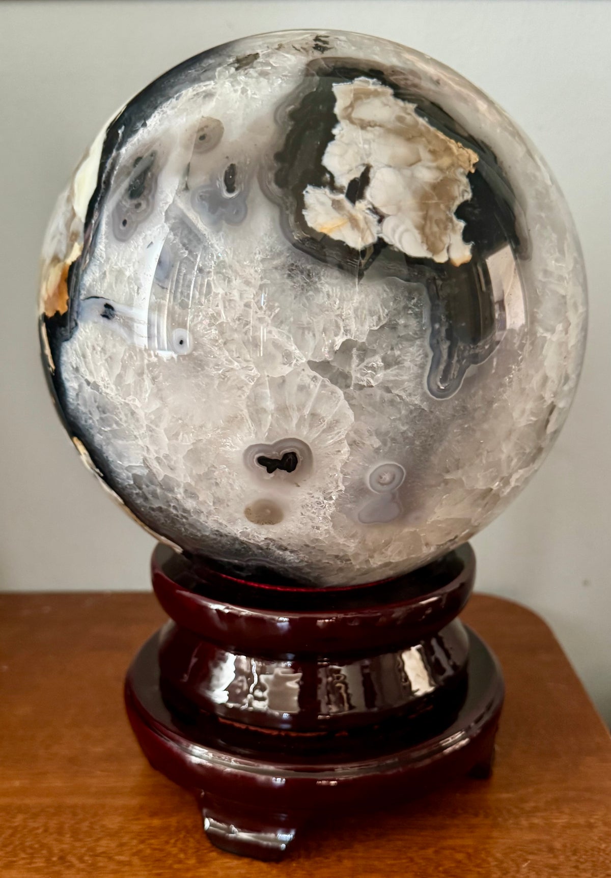 26 LB Natural Volcano Agate & Quartz Sphere – Massive UV Fluorescent Collector Piece