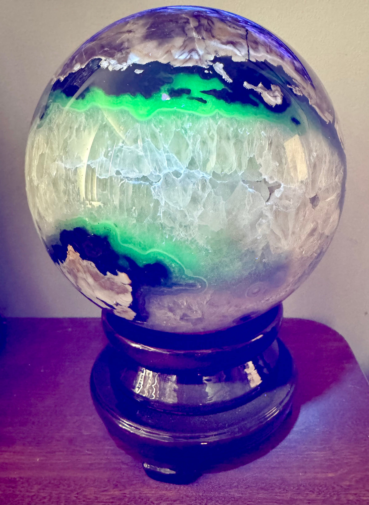 26 LB Natural Volcano Agate & Quartz Sphere – Massive UV Fluorescent Collector Piece