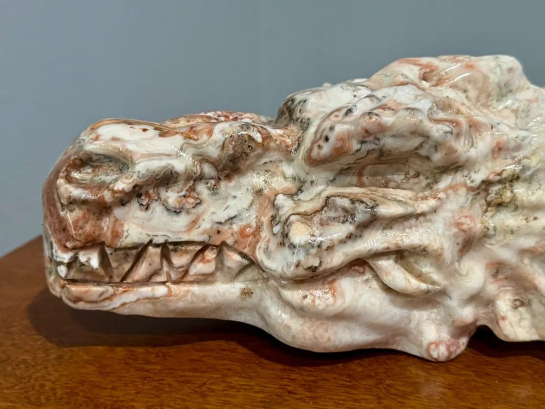 Large Mexican Lace Agate Dragon Carving – 7.4 lb Collector Statement Piece