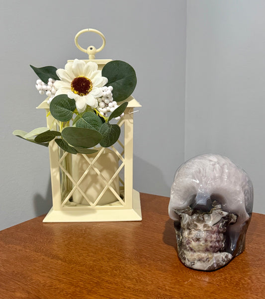 4.06 LB UV Reactive Volcano Agate Skull | Large Fluorescent Green Crystal Skull | One-of-a-Kind Collector Piece