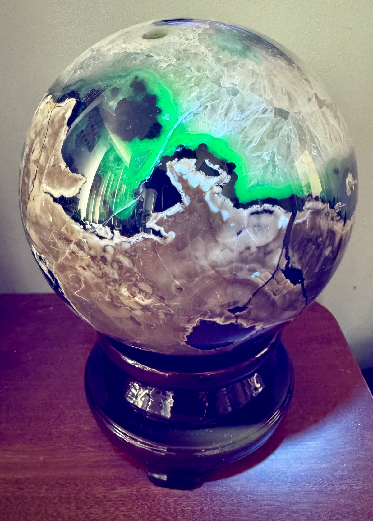26 LB Natural Volcano Agate & Quartz Sphere – Massive UV Fluorescent Collector Piece