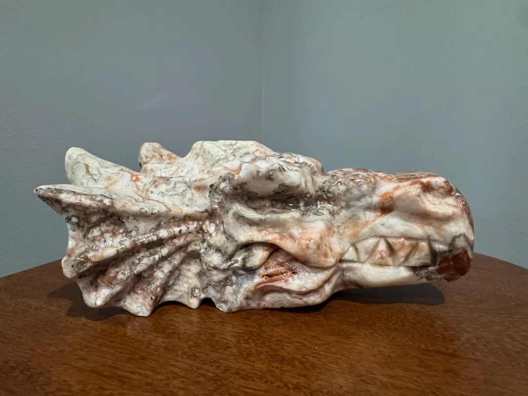 Large Mexican Lace Agate Dragon Carving – 7.4 lb Collector Statement Piece